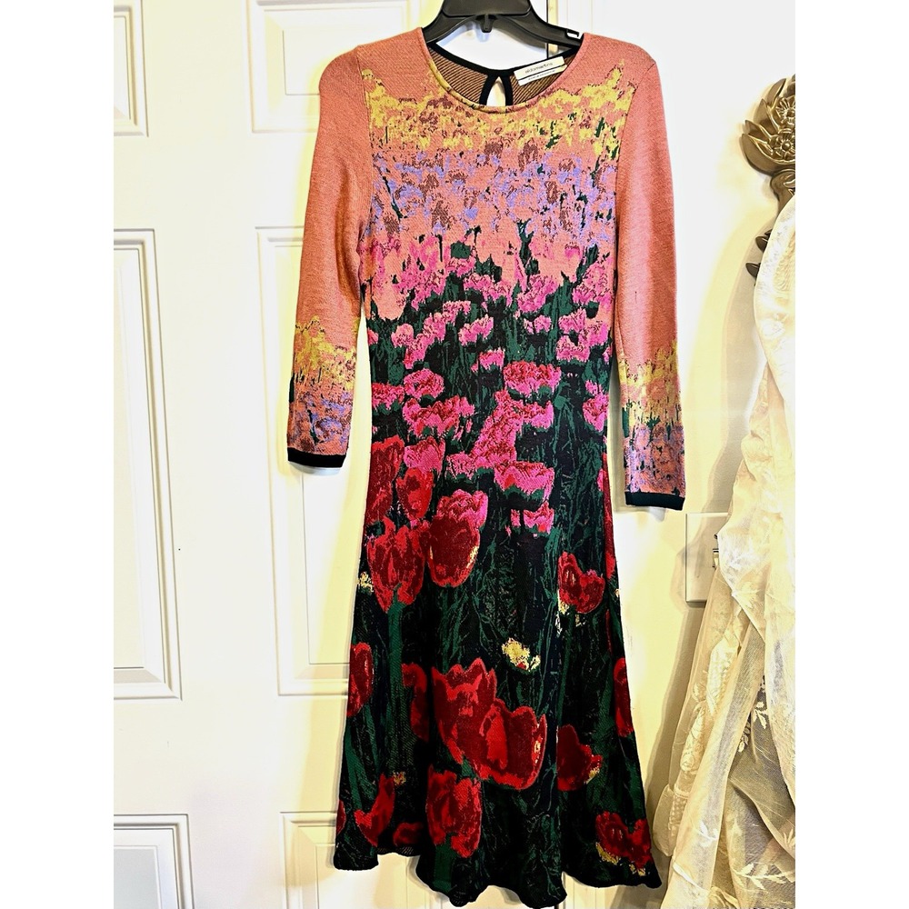 Anthropologie Aldomartins Wool Blend Floral Sweater Knit Midi Dress S Fairycore - Picture 2 of 16
